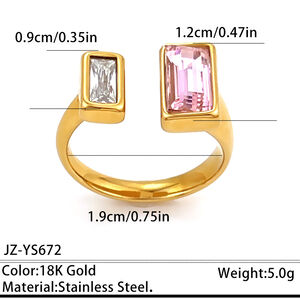 Simple Geometric Shape Stainless Steel Waterproof Gold Color Zircon Women's Gemstone Rings h5
