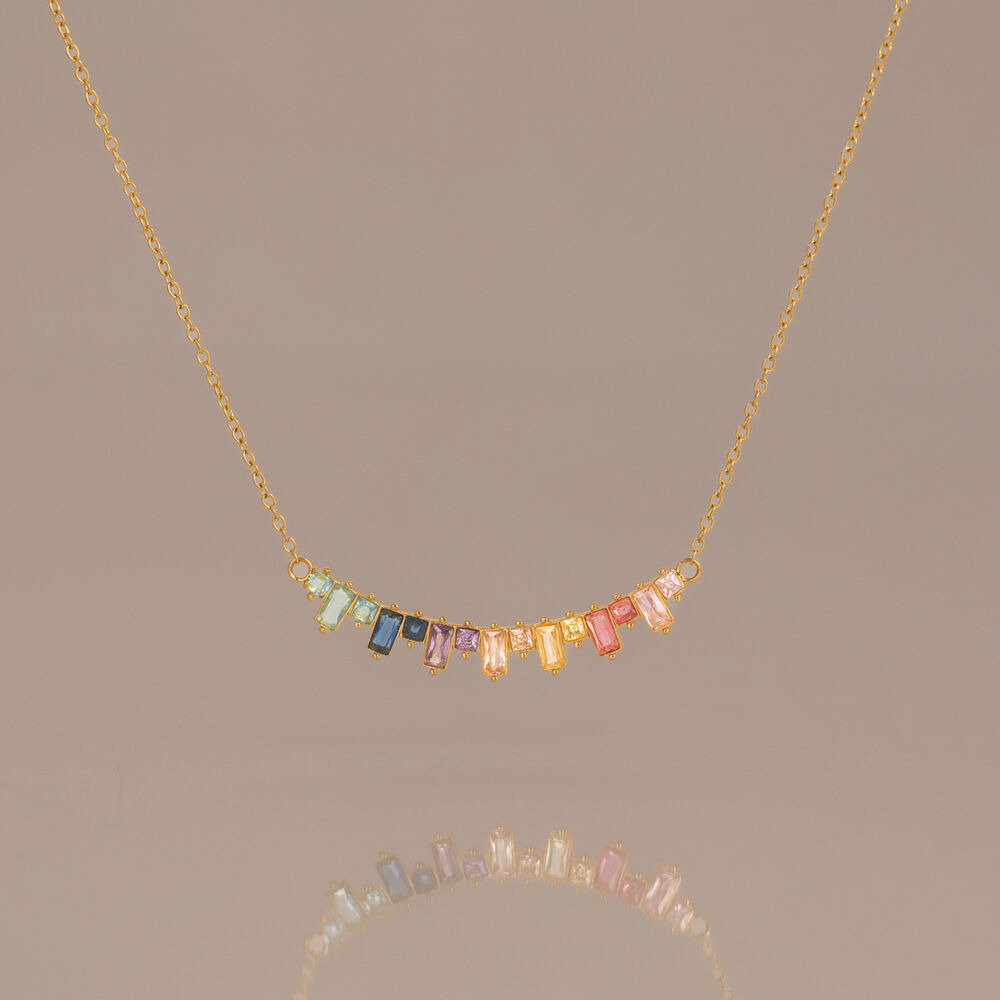 Luxurious Series Elegant Rectangle Stainless Steel Waterproof Gold Color Zircon Women's Pendant Necklaces Picture3