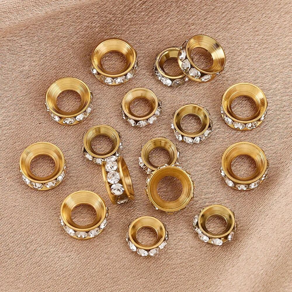 Perles D'Espacement En Acier Inoxydable Massif, Étanches Et Or Avec Strass h5Image4