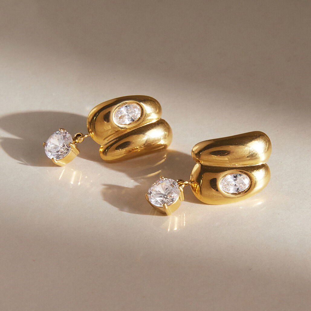Luxurious Series Elegant Irregular Shape Stainless Steel Waterproof Zircon Women's Stud Earrings Picture3