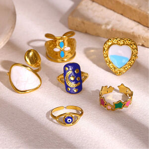 Romantische Serie Retro Teufelsauge Unregelmäßige Sternform Edelstahl Wasserdicht Goldfarben Statement-Ringe h5 Bild2
