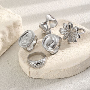 Simple Series Hip-Pop/Rock Flower Irregular Shape Hammer Pattern Stainless Steel Waterproof Statement Rings h5 Picture3