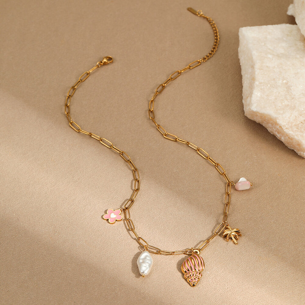 Ensembles De Bijoux De Luxe Pour Femmes, En Acier Inoxydable, Couleur Or, Motif Poisson, Étoile De Mer Et Corail, Collection Vacances. h5Image4