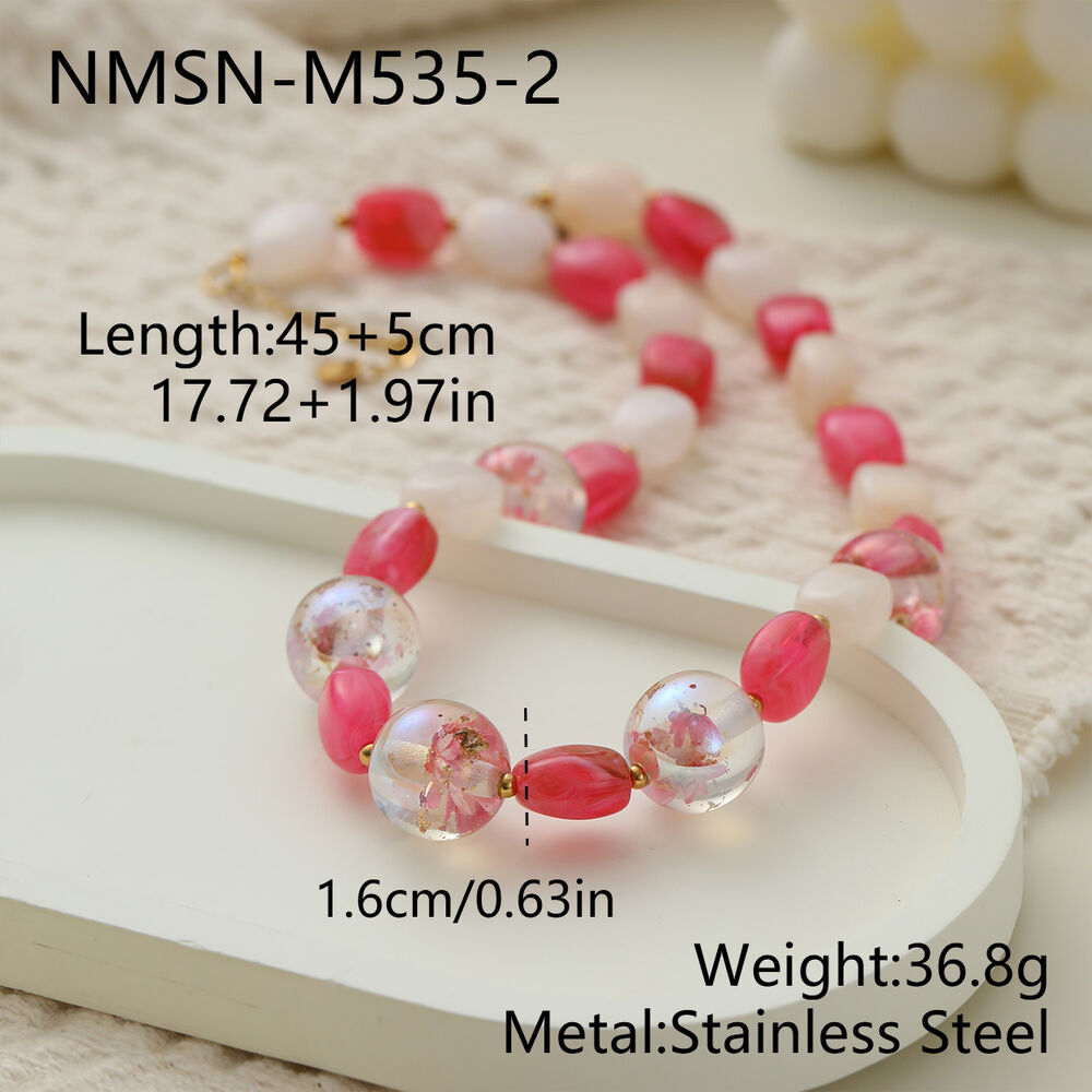 Romantic Series Sweet Flower Chain Stainless Steel Waterproof Beaded Necklaces