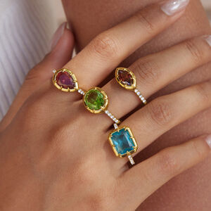 Luxurious Series Sweet Geometric Shape Stainless Steel Waterproof Gold Color Zircon Women's Gemstone Rings h5 Picture3