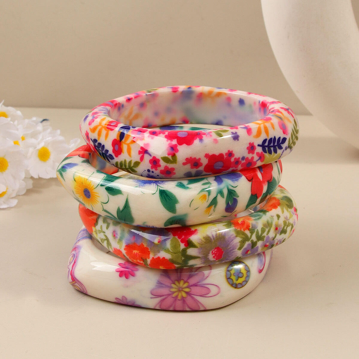 Bracelets en résine pour femmes, motif floral romantique