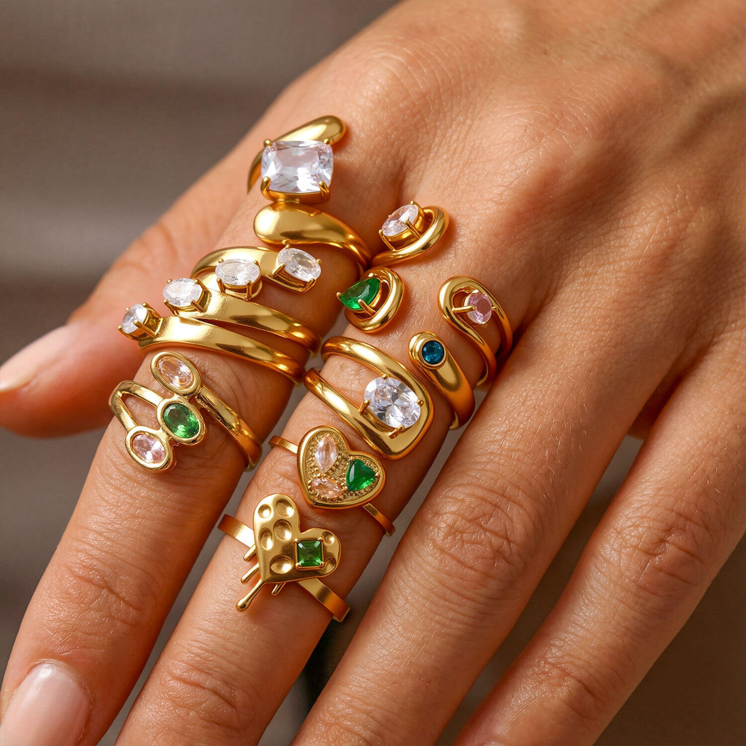 Eenvoudige Serie, Eenvoudige, Onregelmatige Vorm, Roestvrij Staal, Waterdicht, Goudkleurige Strass-Steentjes, Damesringen Met Edelstenen Afbeelding3