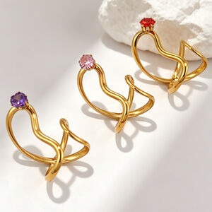 Simple Irregular Shape Stainless Steel Waterproof Gold Color Zircon Women's Gemstone Rings h5 Picture3