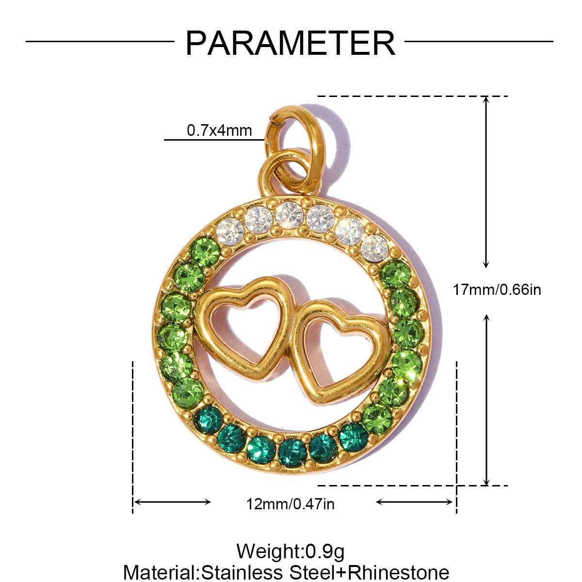 Heart Stainless Steel Waterproof Gold Color Rhinestone Women's Pendants h5