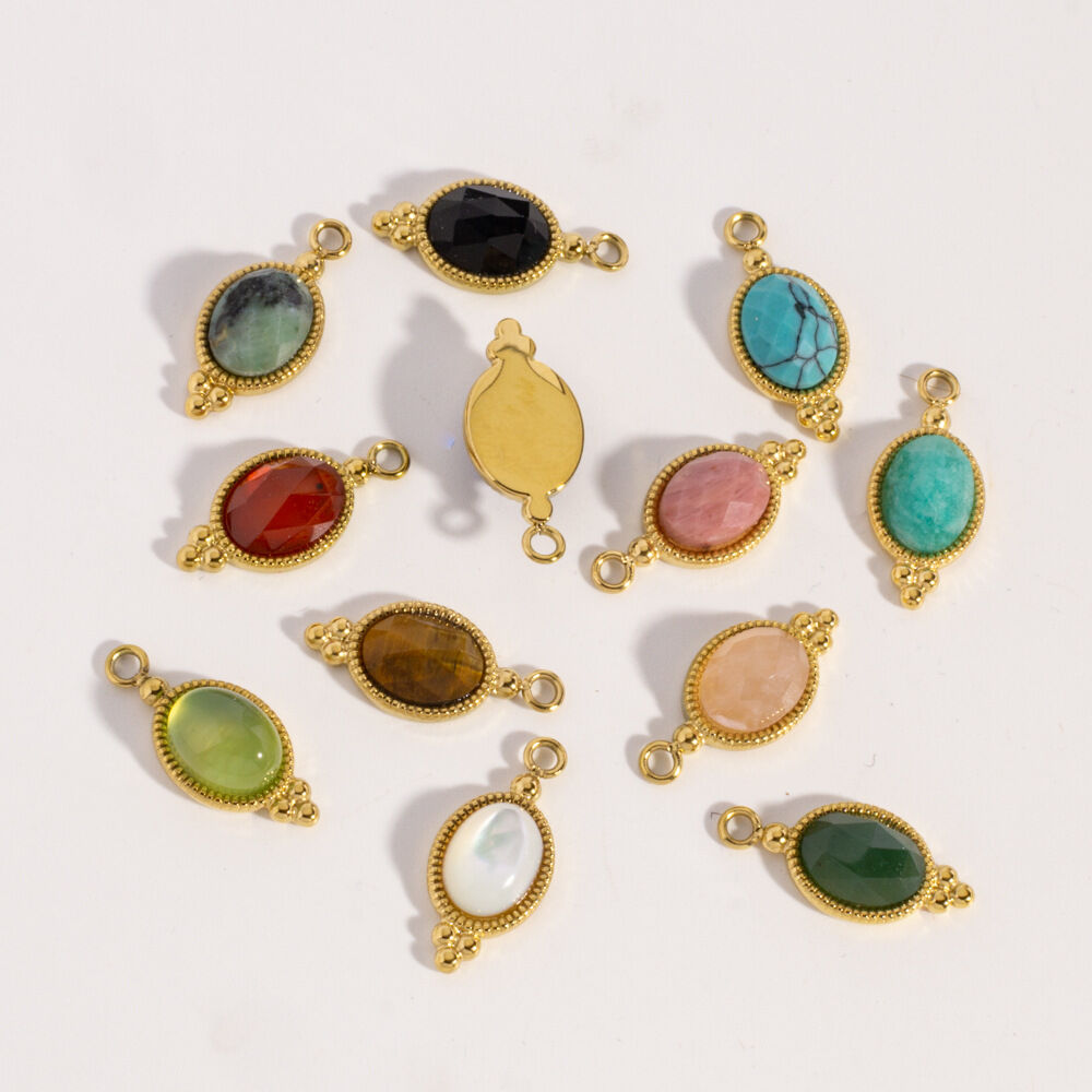 Ciondoli Da Donna Della Serie Romantic, Fai Da Te, A Forma Geometrica, In Acciaio Inossidabile, Impermeabili, Color Oro, Con Pietra Naturale. h5Immagine3