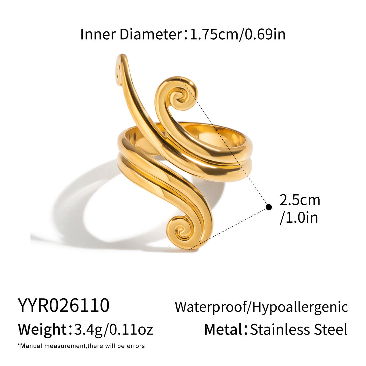 Unregelmäßig Geformte, Wasserdichte, Goldfarbene Ringe Aus Edelstahl Im Minimalistischen Stil h5 