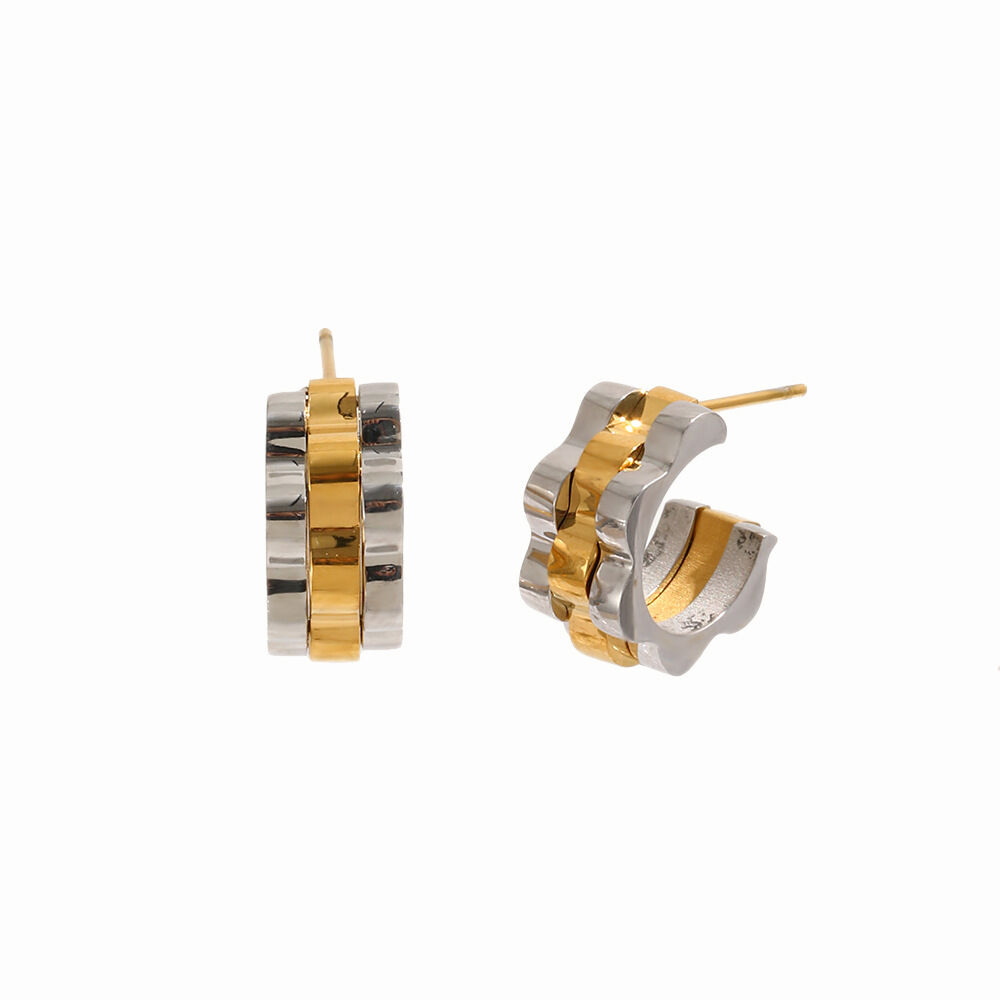 Simple Series Casual Irregular Shape Lines Stainless Steel Waterproof   Gold Color  Women's Stud Earrings Picture4
