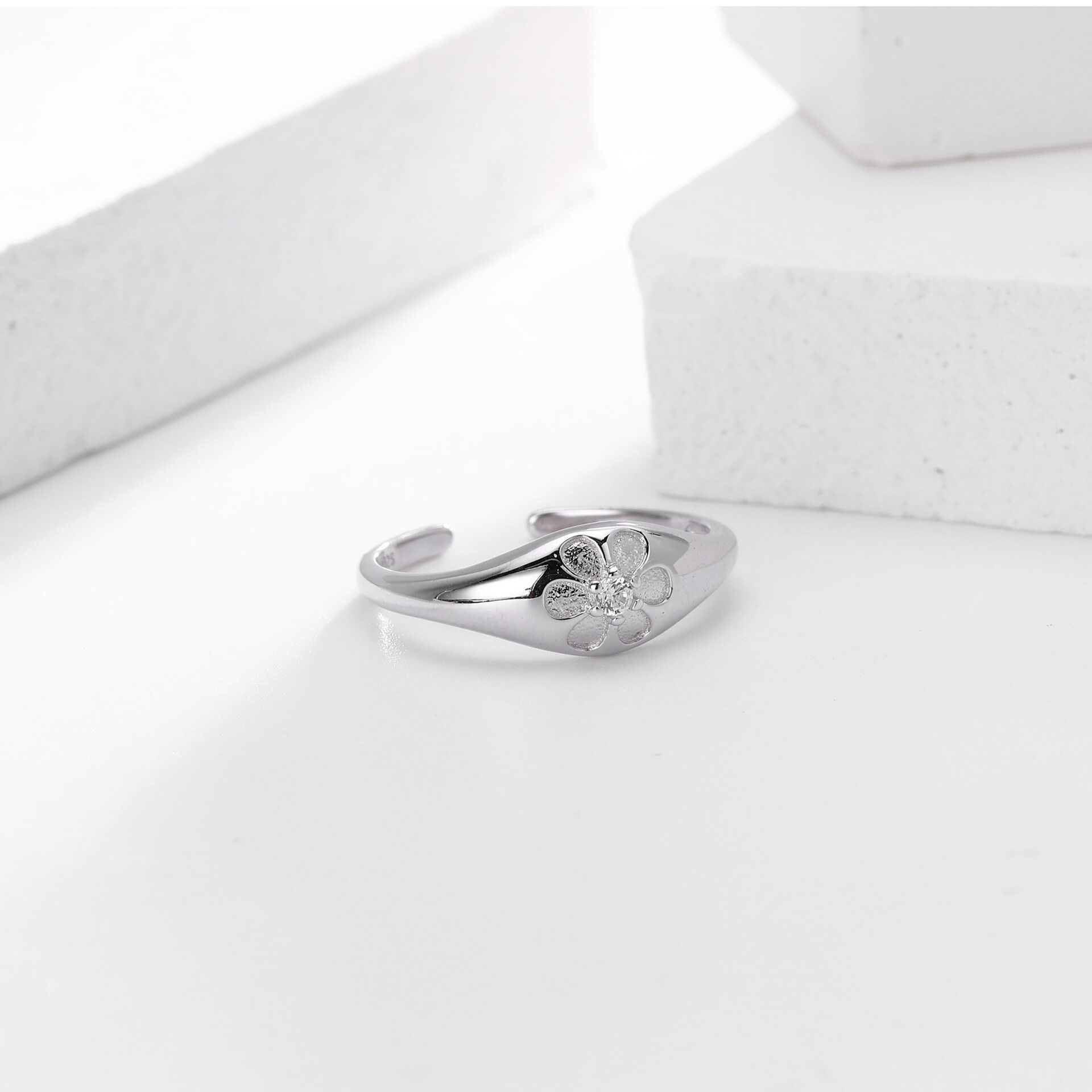 Bagues Pour Femmes En Argent Sterling 925 Plaqué Rhodium, Collection Sweet Flower, Série Classique h5 Image3