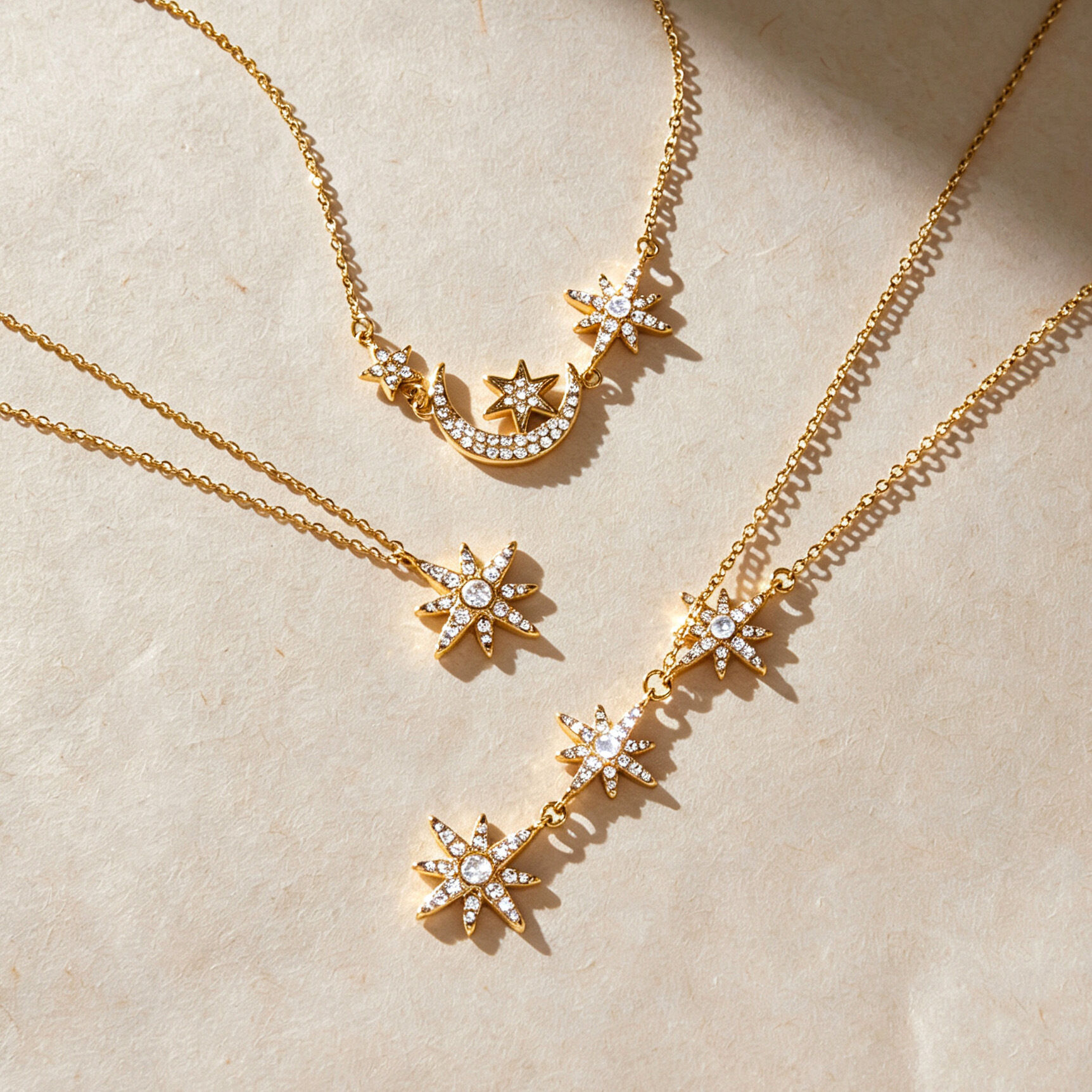 Collares Con Colgante De Circonita Color Oro, Elegante Cadena De Estrella De La Serie Romántica, De Acero Inoxidable, Resistentes Al Agua. 2