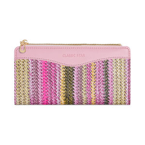 Casual Stijl Geweven Patchwork Strepen Gemengde Kleuren Geweven Premium Kwaliteit Pu Dames Vierkante Portemonnees En Kaarthouders h5