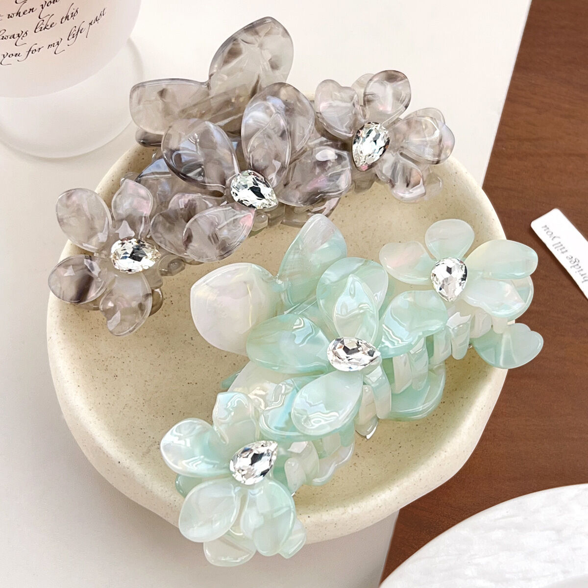 Simple Series Dagelijkse Bloem Effen Kleur Verloop Kleur Acetaat Strass Haarclips Afbeelding2