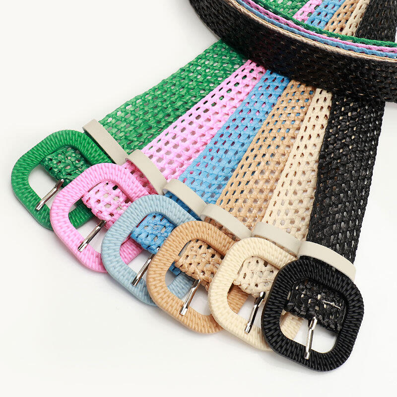 Ethno-Serie, Lässiger, Einfarbiger, Gewebter Raffia-Gürtel h5Bild2
