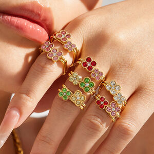 Romantic Series Sweet Flower Stainless Steel Waterproof Gold Color Zircon Ring Sets h5 Picture3