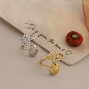Irregular Shape Stainless Steel Waterproof Gold Color Rhinestone Statement Rings h5 Picture2