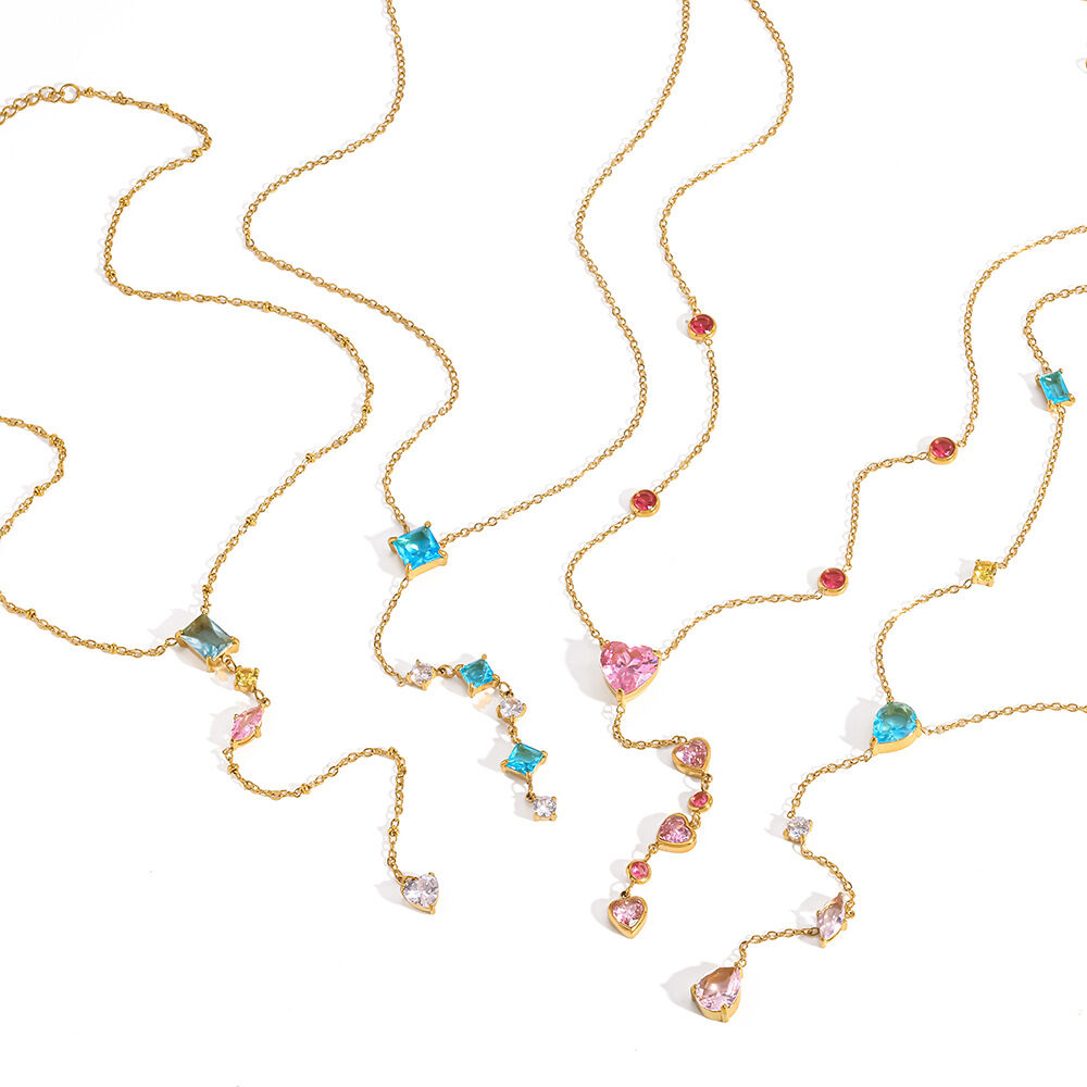 Elegant Droplet Heart Stainless Steel Waterproof Gold Color Zircon Women's Pendant Necklaces Picture4