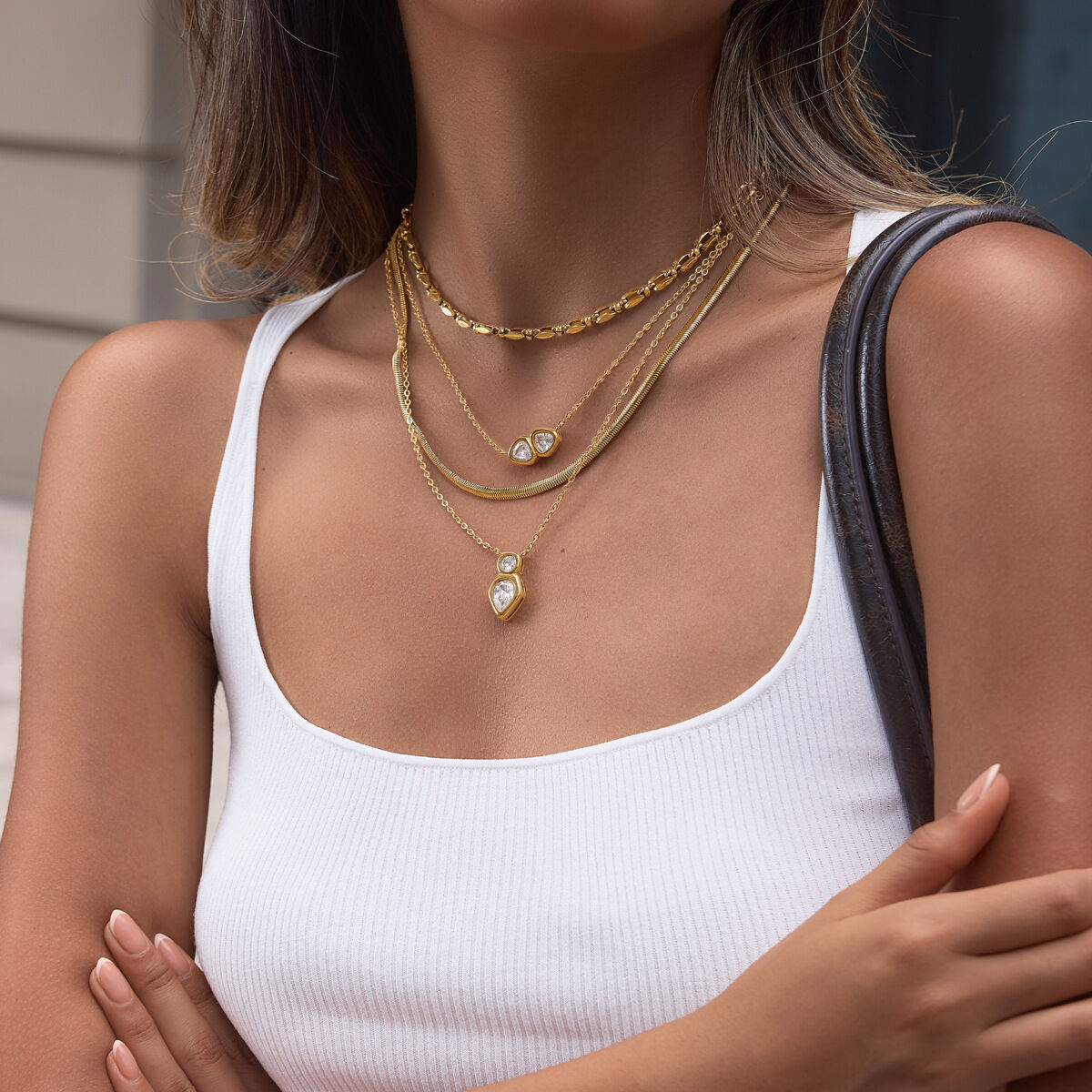 Collares Con Colgante Triangular De Acero Inoxidable Color Dorado, Elegante Forma Irregular, De La Serie Clásica. h5 Imagen3