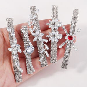 Lüks Seri Sade Çiçek Desenli Düz Renk Alaşımlı Rhinestone Zirkon Saç Tokaları h5 Resim3