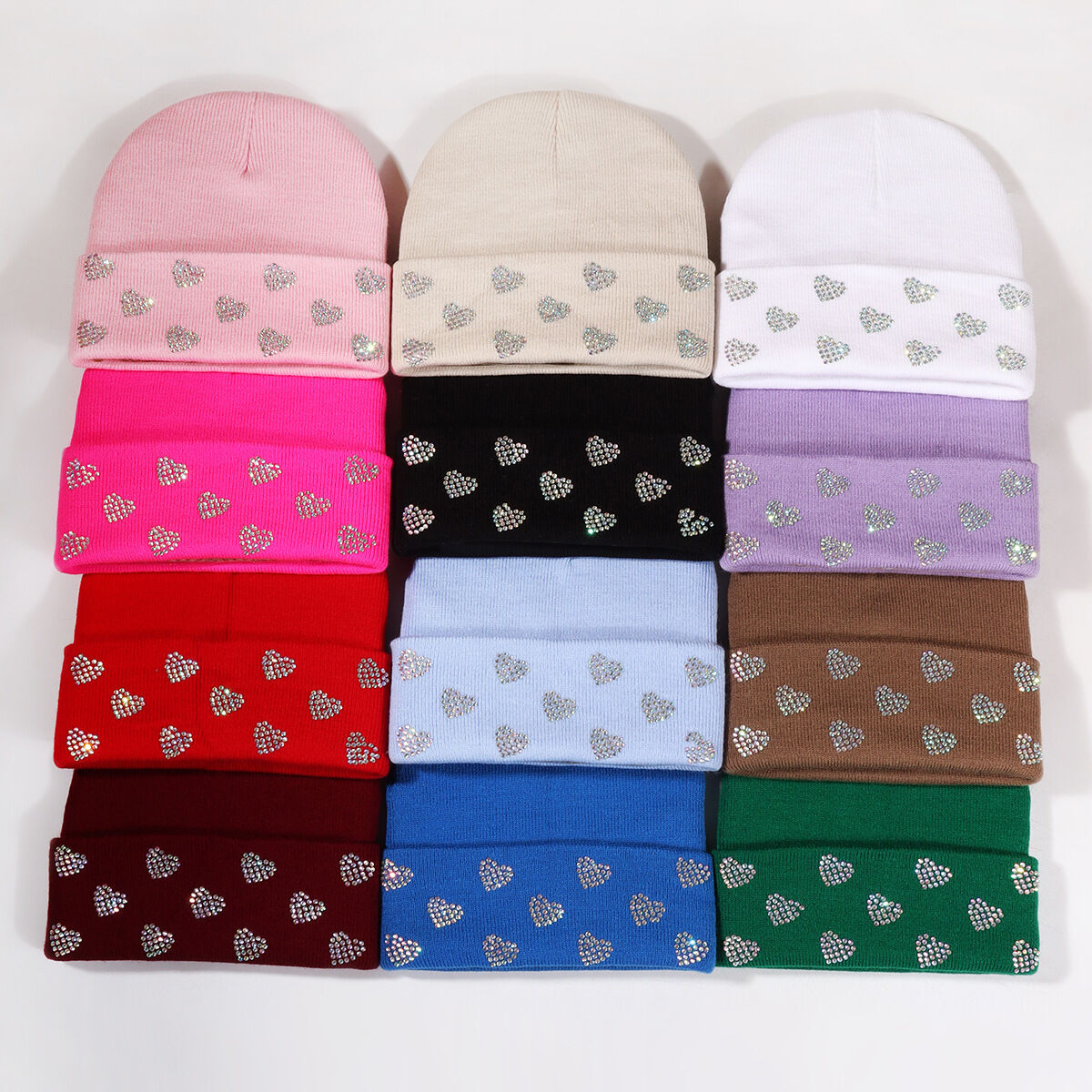 Simple Series Sweet Heart Solid Color Polyester Rhinestone Beanie h5 Picture3