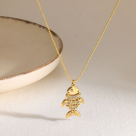 Collana Con Pendente Da Donna Della Serie Romantic, Casual, A Forma Irregolare, In Acciaio Inossidabile, Impermeabile, Colore Oro, Con Pesce. 2