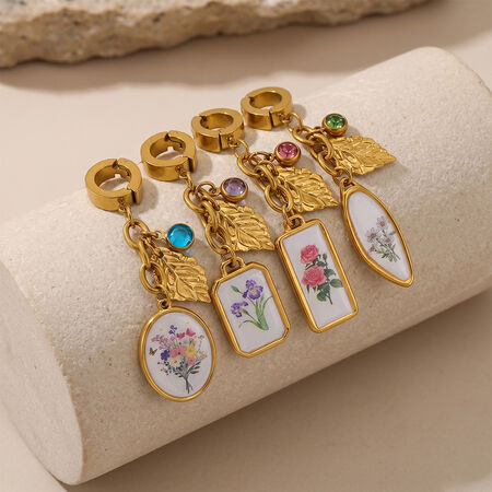 Romantic Series Vacation Flower Irregular Shape Leaf Stainless Steel Waterproof Gold Color Women's Pendants 2