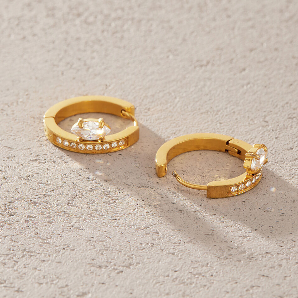 Luxurious Series Daily Circle Stainless Steel Waterproof   Gold Color  Zircon Women's Hoop Earrings h5 Picture3