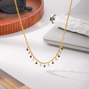 Simple Series Daily Tassel Stainless Steel Waterproof Gold Color Zircon Women's Pendant Necklaces h5 Picture5