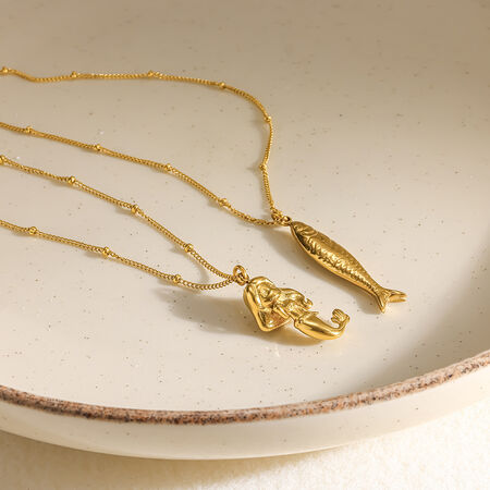 Collana Con Pendente Da Donna Simple Series Casual Dalla Forma Irregolare A Sirena, In Acciaio Inossidabile Impermeabile Color Oro.