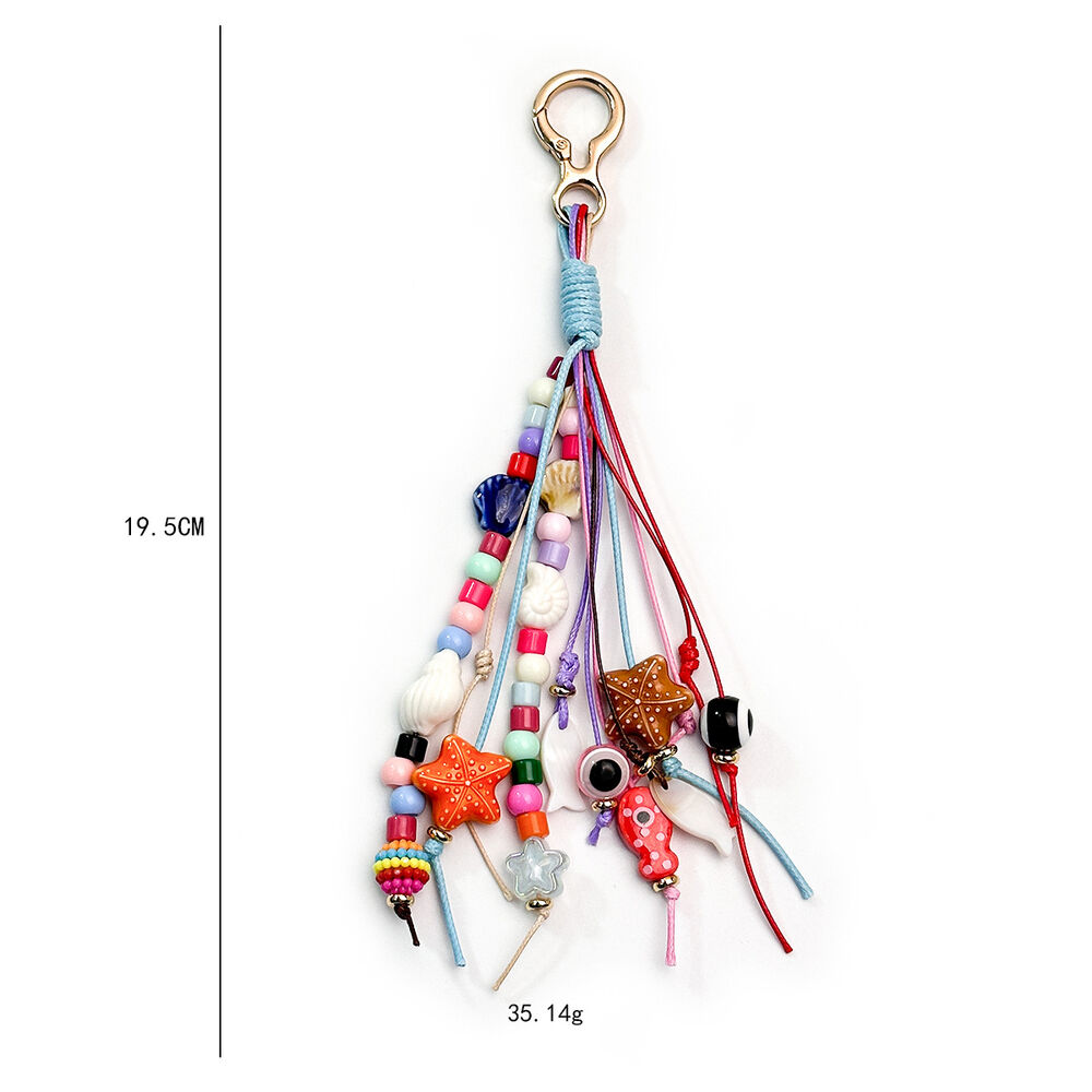 Ethnic Series Bohemian Devil's Eye Heart Bow Knot Oceanic Style Tassel Beads Starfish Geometric Shape Resin Bag Charms h5Picture4