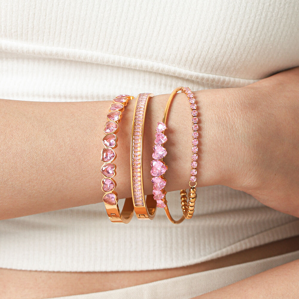 Lüks Seri Günlük Kalp Şeklinde Elips Kesimli Paslanmaz Çelik Su Geçirmez Altın Renk Zirkon Taşlı Kadın Bileklikleri h5Resim3