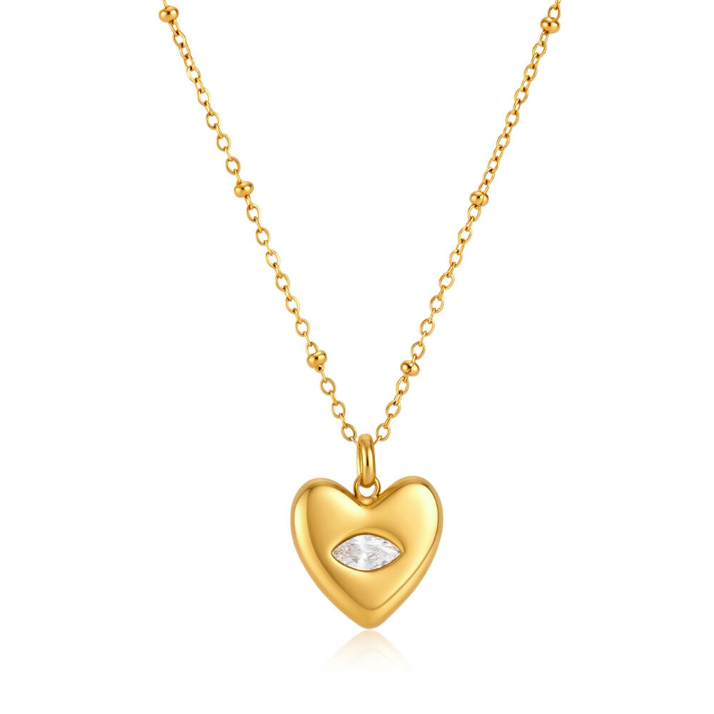Simple Series Cute Heart Stainless Steel Waterproof Gold Color Zircon Women's Pendant Necklaces Picture5