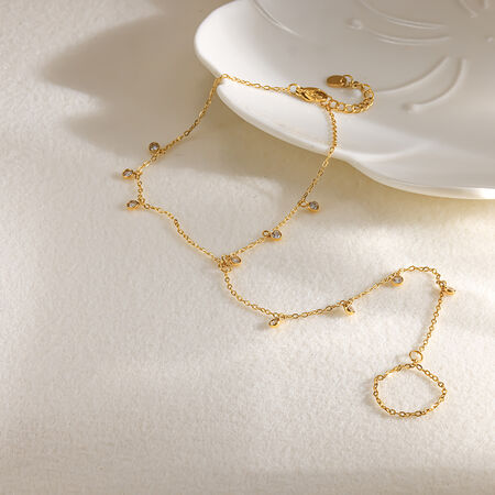 Bracelet De Cheville Romantique Daily Chain En Acier Inoxydable Étanche, Forme Géométrique, Couleur Or, Zircon