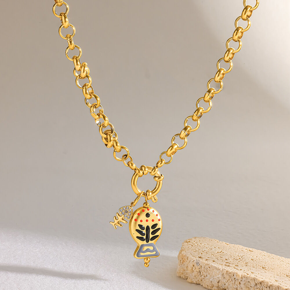 Collares Con Colgante De Color Dorado, Impermeables, De Acero Inoxidable, Con Forma Geométrica Y Estilo Oceánico Sencillo Imagen3
