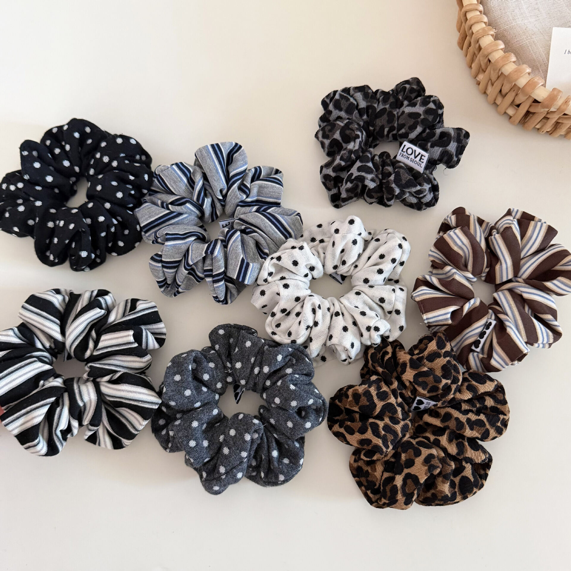 Simple Series Daily Leopard Print Stripe Polka Dots Mixed Color Fabric Scrunchies