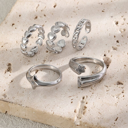Simple Series Elegant Irregular Shape Heart Hammer Pattern Stainless Steel Waterproof Gold Color Statement Rings 2
