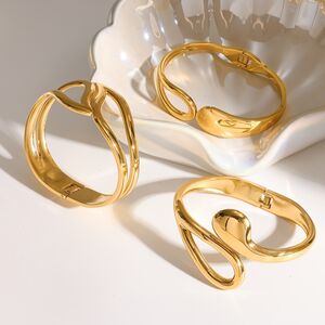 Pulseras Tipo Brazalete Para Mujer, De Acero Inoxidable, Impermeables, Color Dorado, Con Forma Geométrica Sencilla. h5 Imagen2