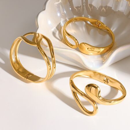 Pulseras Tipo Brazalete Para Mujer, De Acero Inoxidable, Impermeables, Color Dorado, Con Forma Geométrica Sencilla. 2