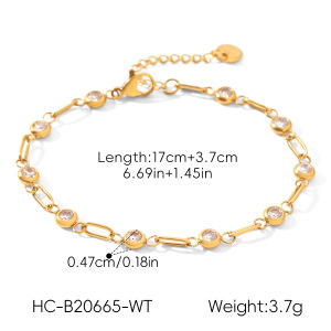 Stainless Steel Waterproof Gold Color Zircon Women's Chain Bracelets h5 Picture2