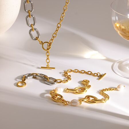 Conjunto De Collar Para Mujer De La Serie Clásica, De Acero Inoxidable, Resistente Al Agua Y Color Dorado. 2