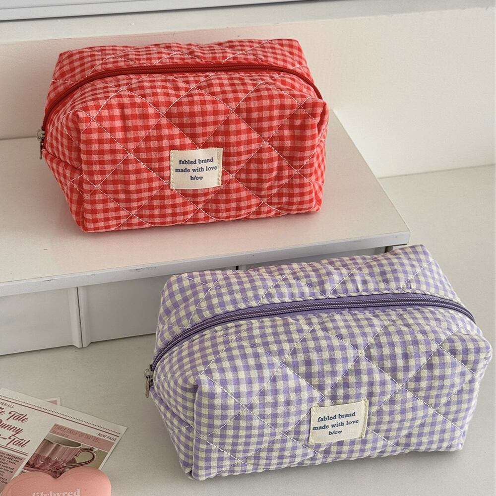 Bolsas De Maquillaje De Tela A Cuadros De La Serie Simple Daily h5Imagen3