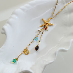 Simple Series Vacation Chain Starfish Coral Stainless Steel Waterproof Women's Pendant Necklaces h5 Picture4
