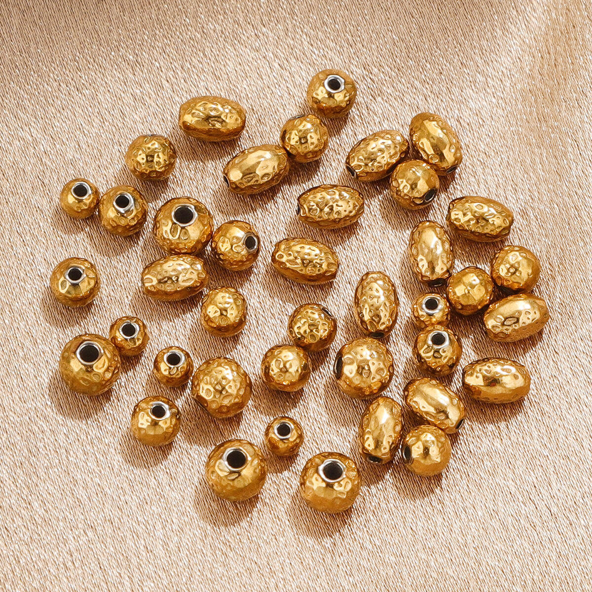 Perles D'Espacement Étanches En Acier Inoxydable À Motif Martelé, Couleur Or Image3
