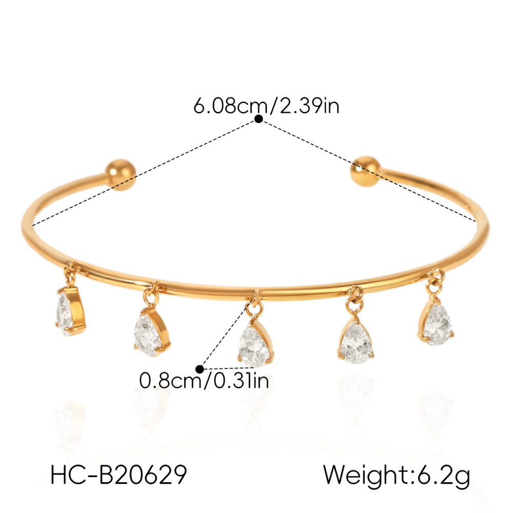 Stainless Steel Waterproof Gold Color Zircon Women's Cuff Bracelet Picture2