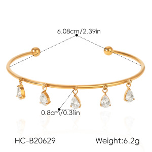 Stainless Steel Waterproof Gold Color Zircon Women's Cuff Bracelet h5 Picture2
