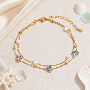 Cavigliere Simple Series Vacation Con Catena A Cuore In Acciaio Inossidabile Impermeabile Color Oro h5 Immagine4