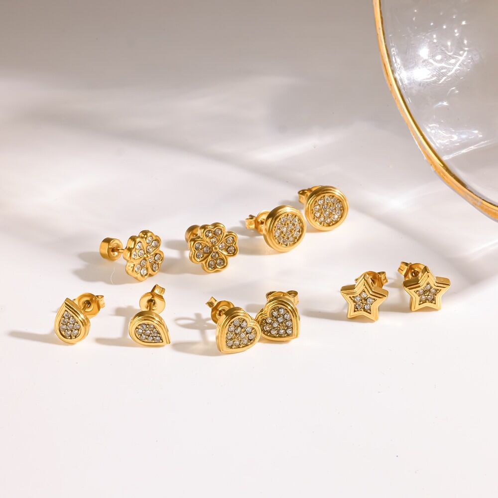 Simple Series Edelstahl, wasserdicht, goldfarben, Strass-Ohrstecker für Damen h5 Bild3